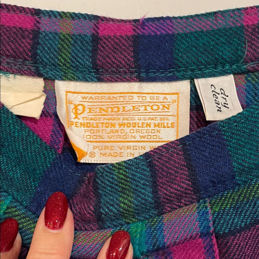 Pendleton Vintage Women's A-Line wool pleated Plaid Skirt in Green/Purple Sz 8 - Picture 2 of 8